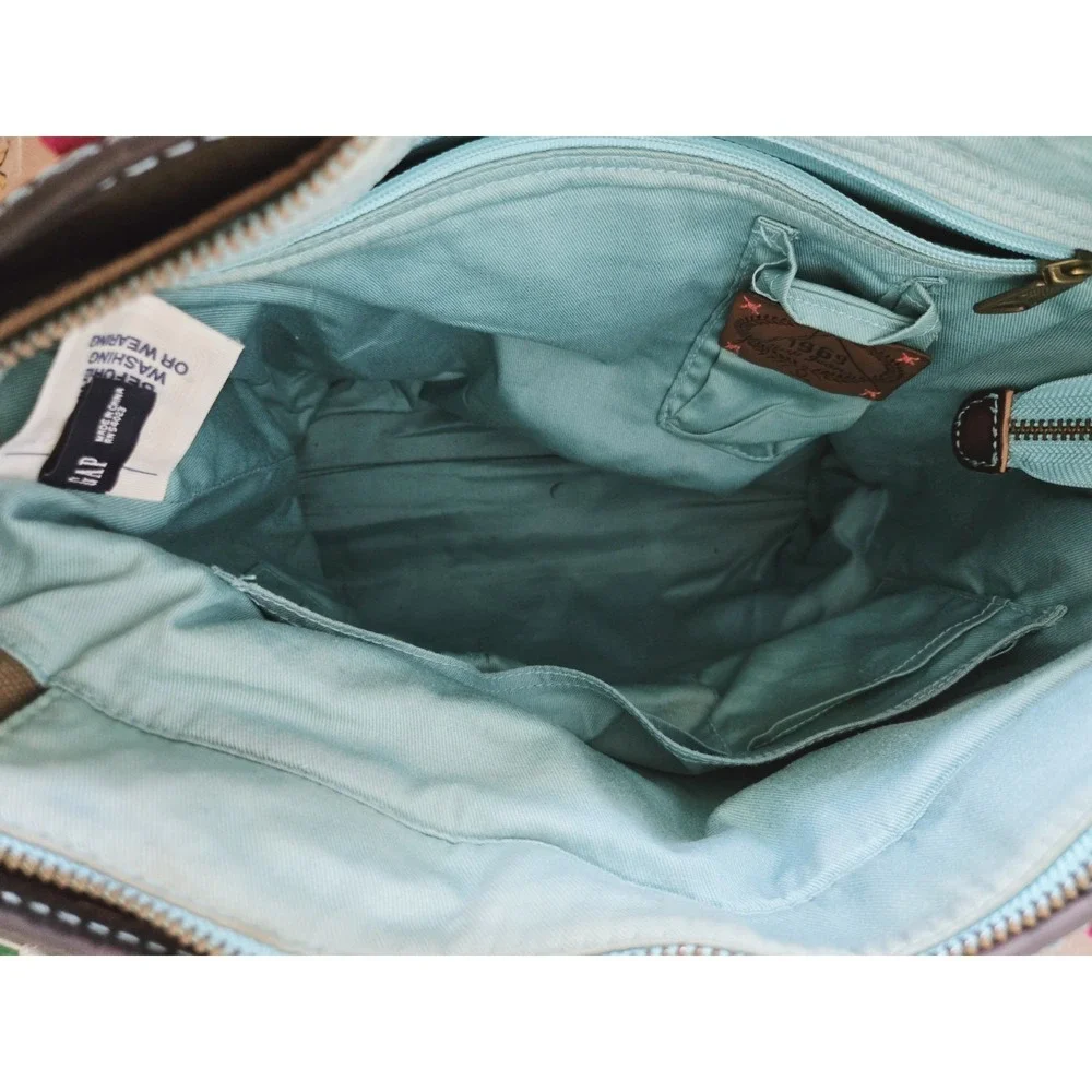 VTG 90s GAP 1969 Canvas‎ Brown Leather Y2K Tote Carry All Bag Handbag Shopper